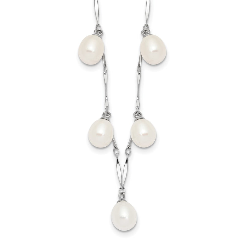 Sterling Silver Rh-Plated 7X8mm White Teardrop Fwc Pearl Necklace