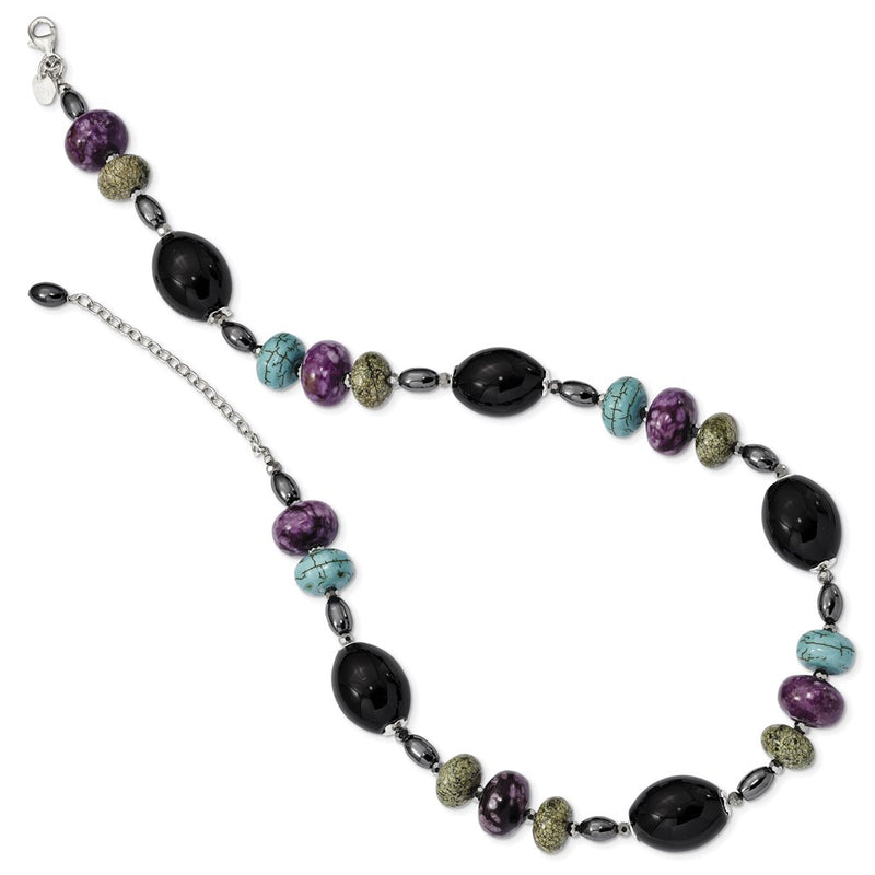 Sterling Silver Ss Blkagte/Crys/Hem/Prpl Magn./Recon.Magn./Serpen. W2Inext Necklace