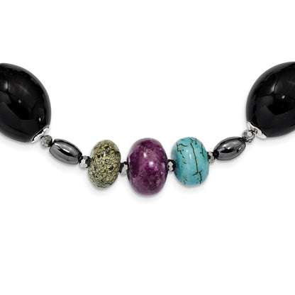Sterling Silver Ss Blkagte/Crys/Hem/Prpl Magn./Recon.Magn./Serpen. W2Inext Necklace