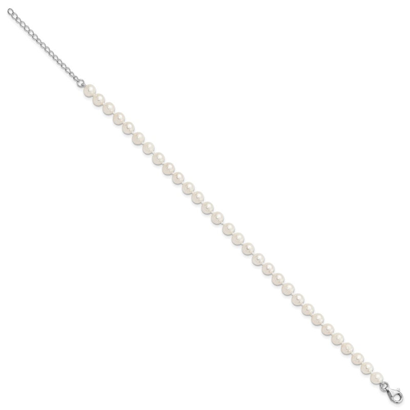Sterling Silver Rh-Plated 6-7mm Fwc Pearl W/2In Ext Anklet