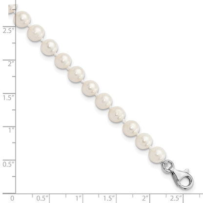 Sterling Silver Rh-Plated 6-7mm Fwc Pearl W/2In Ext Anklet