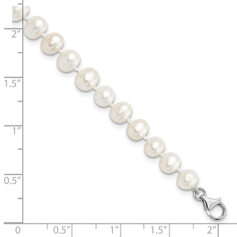 Sterling Silver Rh-Plated 7-8mm Fwc Pearl Cz W/2In Ext Anklet