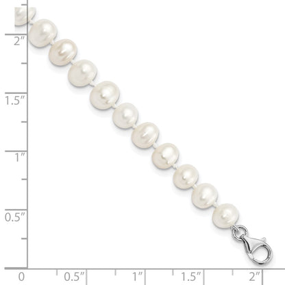 Sterling Silver Rh-Plated 7-8mm Fwc Pearl Cz W/2In Ext Anklet