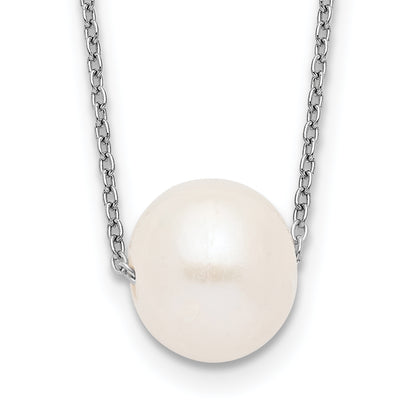 Sterling Silver Rhodium-Plated 10-11mm White Near Round Fwc Pearl Necklace