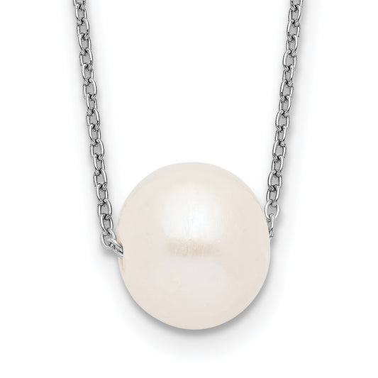 Sterling Silver Rhodium-Plated 10-11mm White Near Round Fwc Pearl Necklace