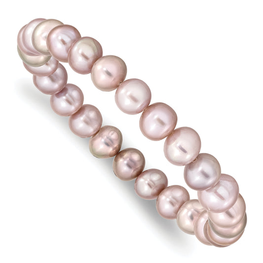 Fashion 8-9mm Pink Near-Round Freshwater Cultured Pearl Stretch Bracelet