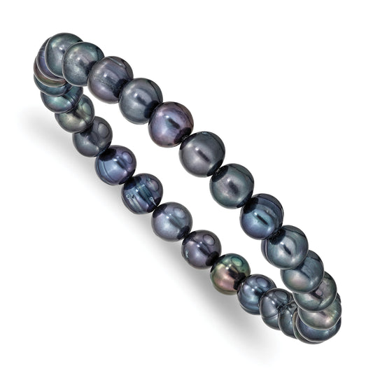 Fashion 6-7mm Black Freshwater Cultured Pearl Stretch Bracelet