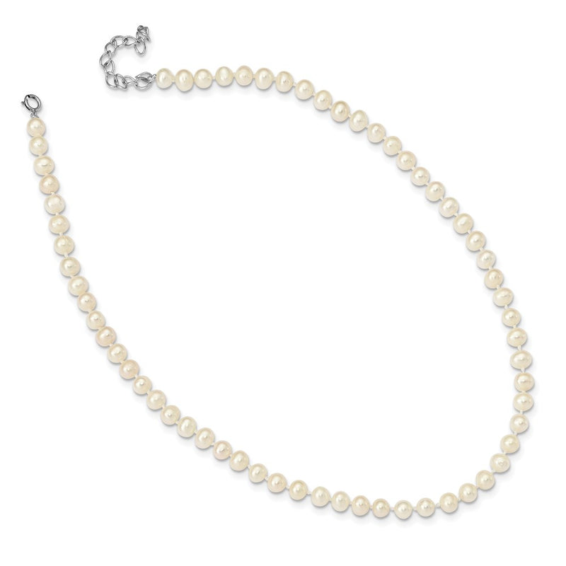 Sterling Silver Madi K Rhodium-Plated 5-6mm Semi-Round Freshwater Cultured Pearl W/ 2 Inch Extension Children'S Necklace