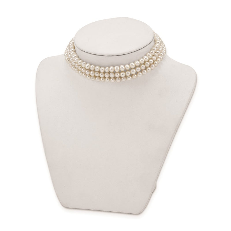 Sterling Silver Rhd-Plt 5-6mm 3 Rows Fwc Pearl W/1.5In Choker