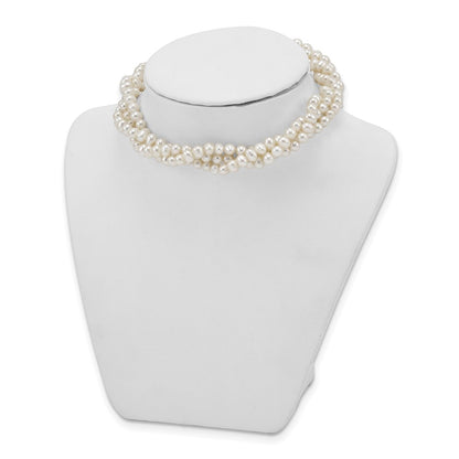 Sterling Silver Rhd-Plt 5-6mm 3 Rows Fwc Pearl W/1.5In Choker
