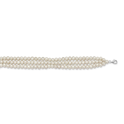 Sterling Silver Rhd-Plt 5-6mm 3 Rows Fwc Pearl W/1.5In Choker