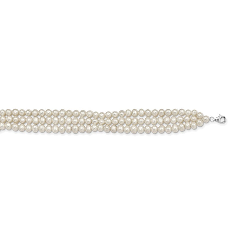 Sterling Silver Rhd-Plt 5-6mm 3 Rows Fwc Pearl W/1.5In Choker