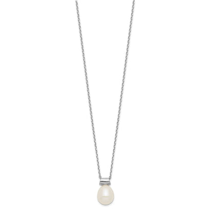 Sterling Silver Rhod-Plat 7-7.5mm Rice Fwc Pearl 1.5In Ext Necklace