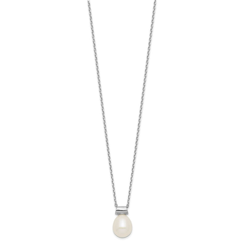 Sterling Silver Rhod-Plat 7-7.5mm Rice Fwc Pearl 1.5In Ext Necklace