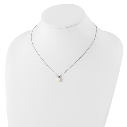Sterling Silver Rhod-Plat 7-7.5mm Rice Fwc Pearl 1.5In Ext Necklace