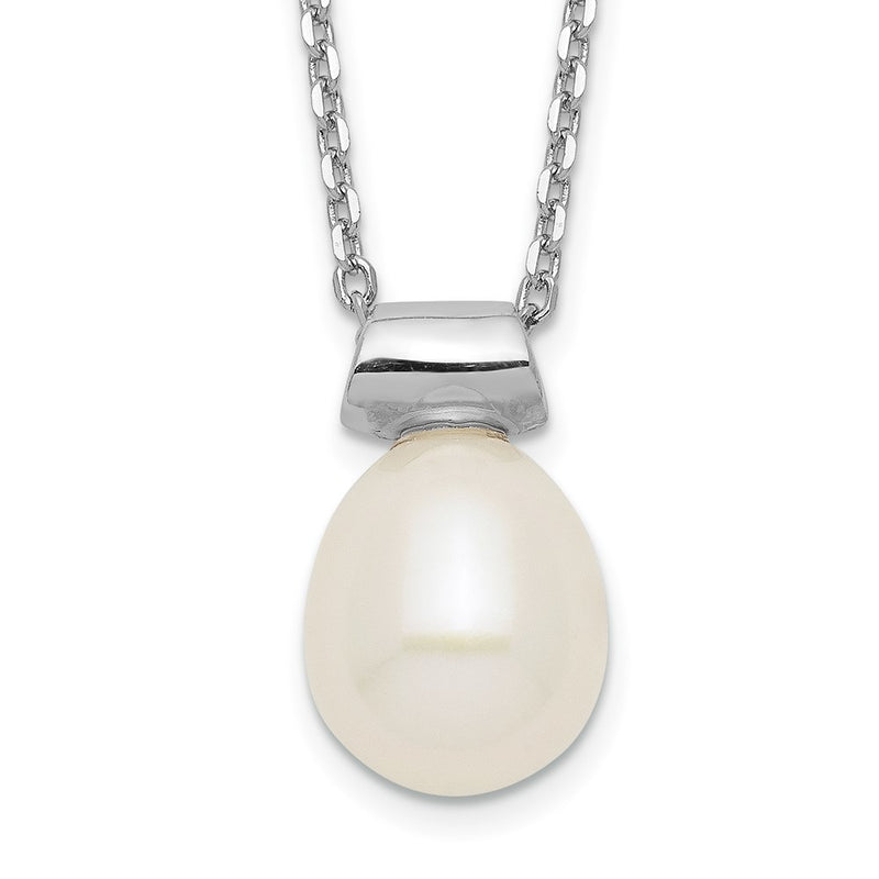 Sterling Silver Rhod-Plat 7-7.5mm Rice Fwc Pearl 1.5In Ext Necklace