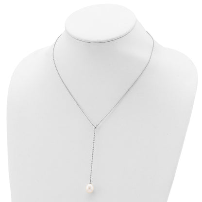 Sterling Silver Rhod-Plat 10-11mm White Rice Fwc Pearl Drop Necklace