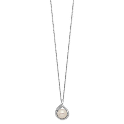 Sterling Silver Rhod-Plat 9-10mm White Fwc Pearl Necklace