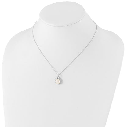 Sterling Silver Rhod-Plat 9-10mm White Fwc Pearl Necklace