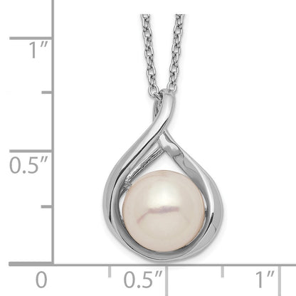 Sterling Silver Rhod-Plat 9-10mm White Fwc Pearl Necklace