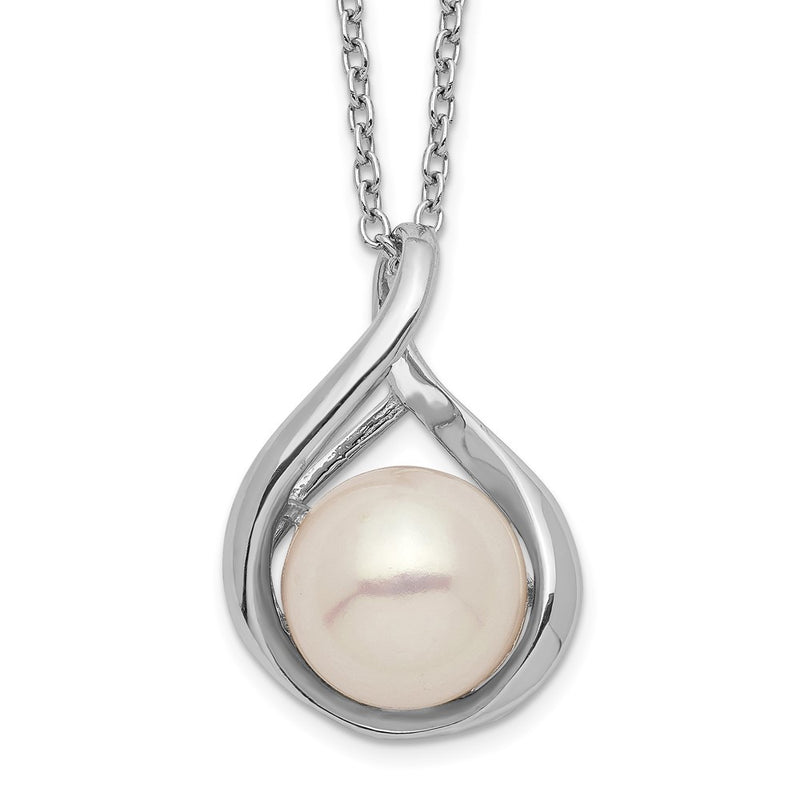Sterling Silver Rhod-Plat 9-10mm White Fwc Pearl Necklace
