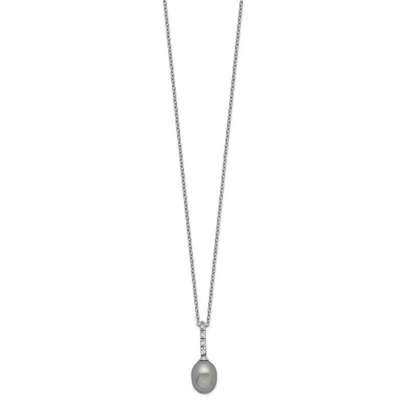 Sterling Silver Rhod-Plat 7-8mm Grey Fwc Pearl Cz Necklace