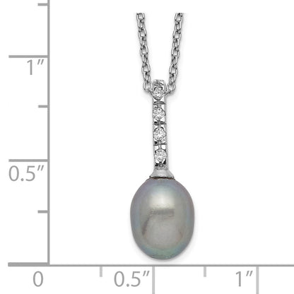 Sterling Silver Rhod-Plat 7-8mm Grey Fwc Pearl Cz Necklace