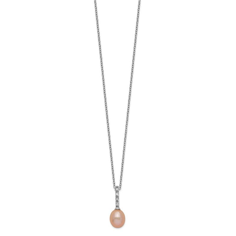 Sterling Silver Rhod-Plat 7-8mm Pink Fwc Pearl Cz Necklace