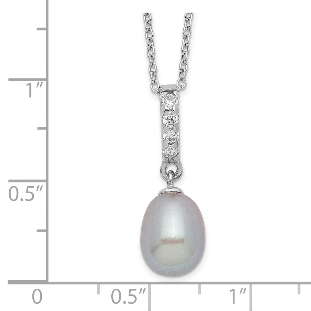 Sterling Silver Rhod-Plat 8-9mm Grey Fwc Pearl Cz Necklace