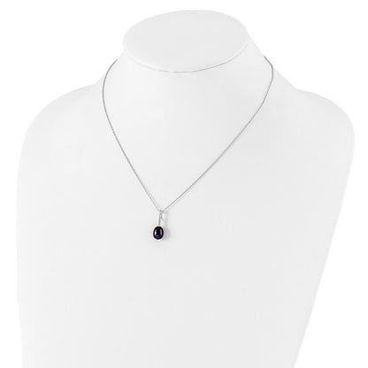 Sterling Silver Rhod-Plat 7-8mm Black Fwc Pearl Cz Necklace