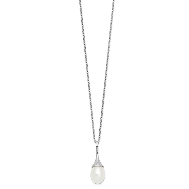 Sterling Silver Rhod-Plat 8-9mm White Fwc Pearl Necklace