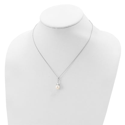 Sterling Silver Rhod-Plat 8-9mm White Fwc Pearl Necklace