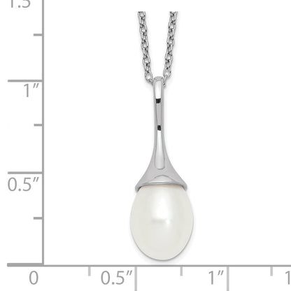 Sterling Silver Rhod-Plat 8-9mm White Fwc Pearl Necklace