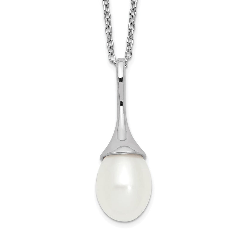 Sterling Silver Rhod-Plat 8-9mm White Fwc Pearl Necklace