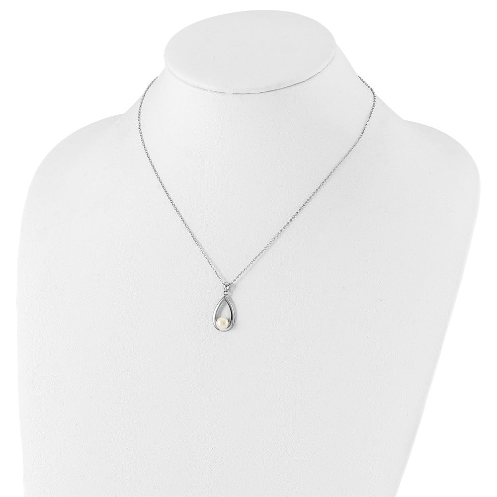 Sterling Silver Rhodium-Plated 6-7mm White Button Fwc Pearl Necklace