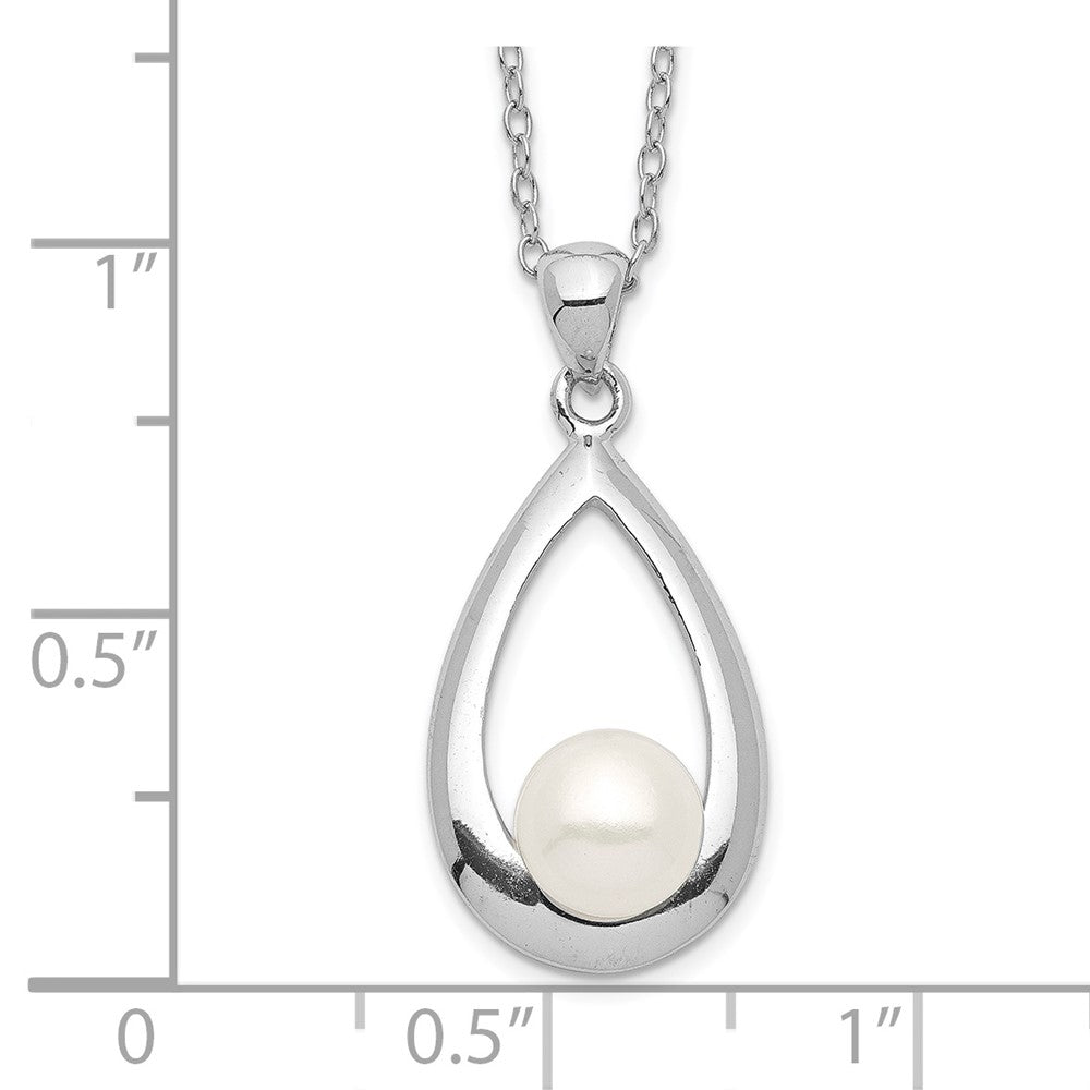 Sterling Silver Rhodium-Plated 6-7mm White Button Fwc Pearl Necklace