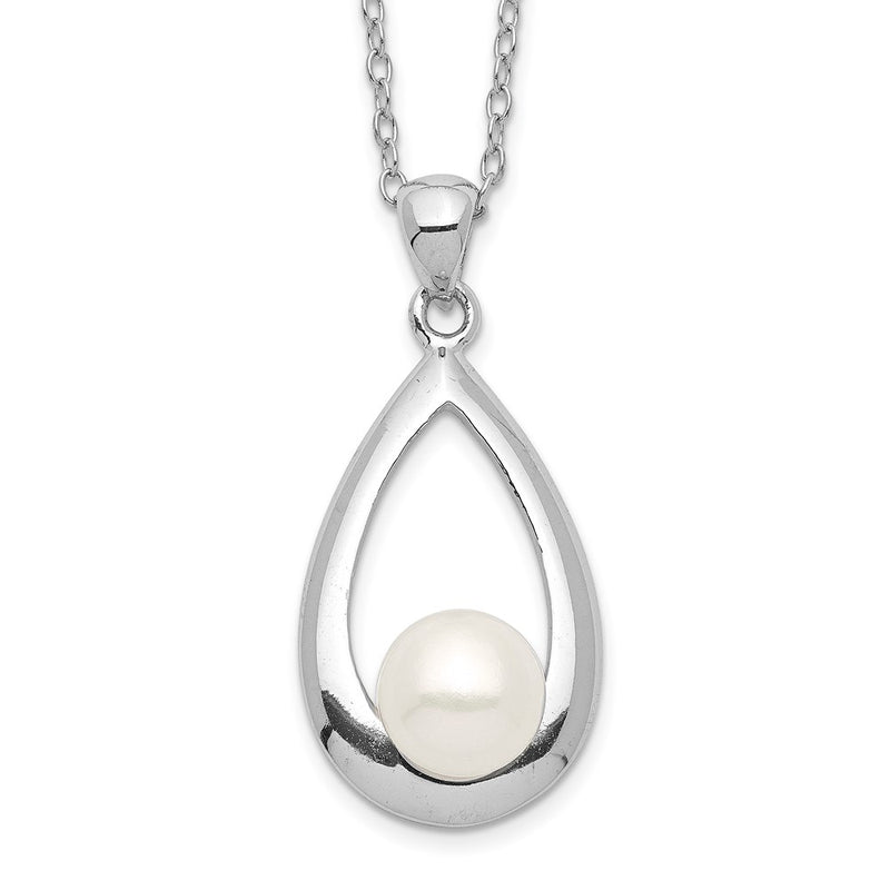 Sterling Silver Rhodium-Plated 6-7mm White Button Fwc Pearl Necklace