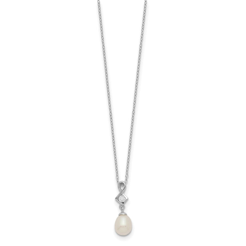 Sterling Silver Rhod-Plat 6-7mm White Fwc Pearl Cz Necklace