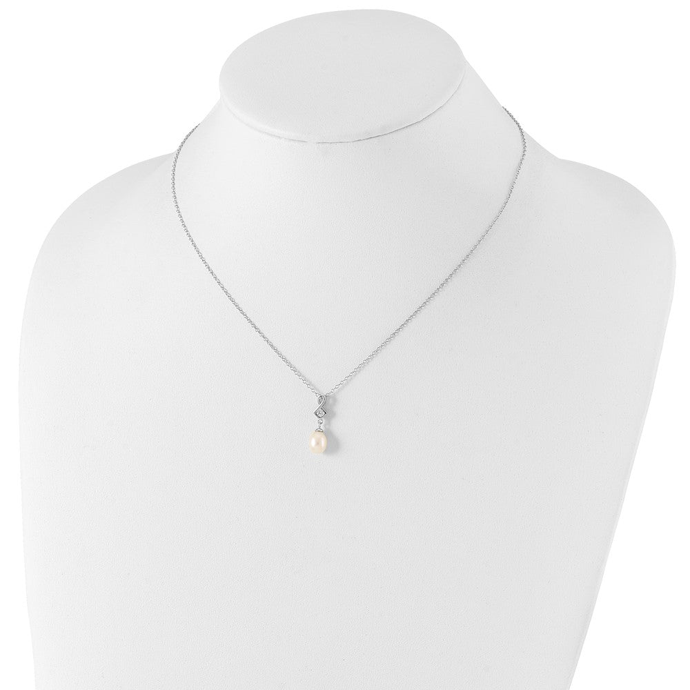 Sterling Silver Rhod-Plat 6-7mm White Fwc Pearl Cz Necklace