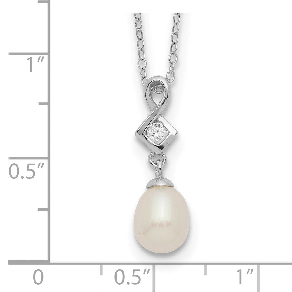Sterling Silver Rhod-Plat 6-7mm White Fwc Pearl Cz Necklace