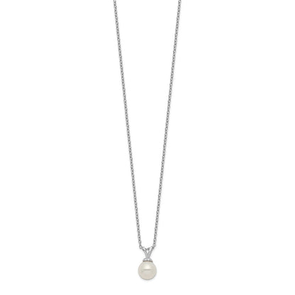Sterling Silver Rhod-Plat 7-7.5mm White Round Fwc Pearl Necklace