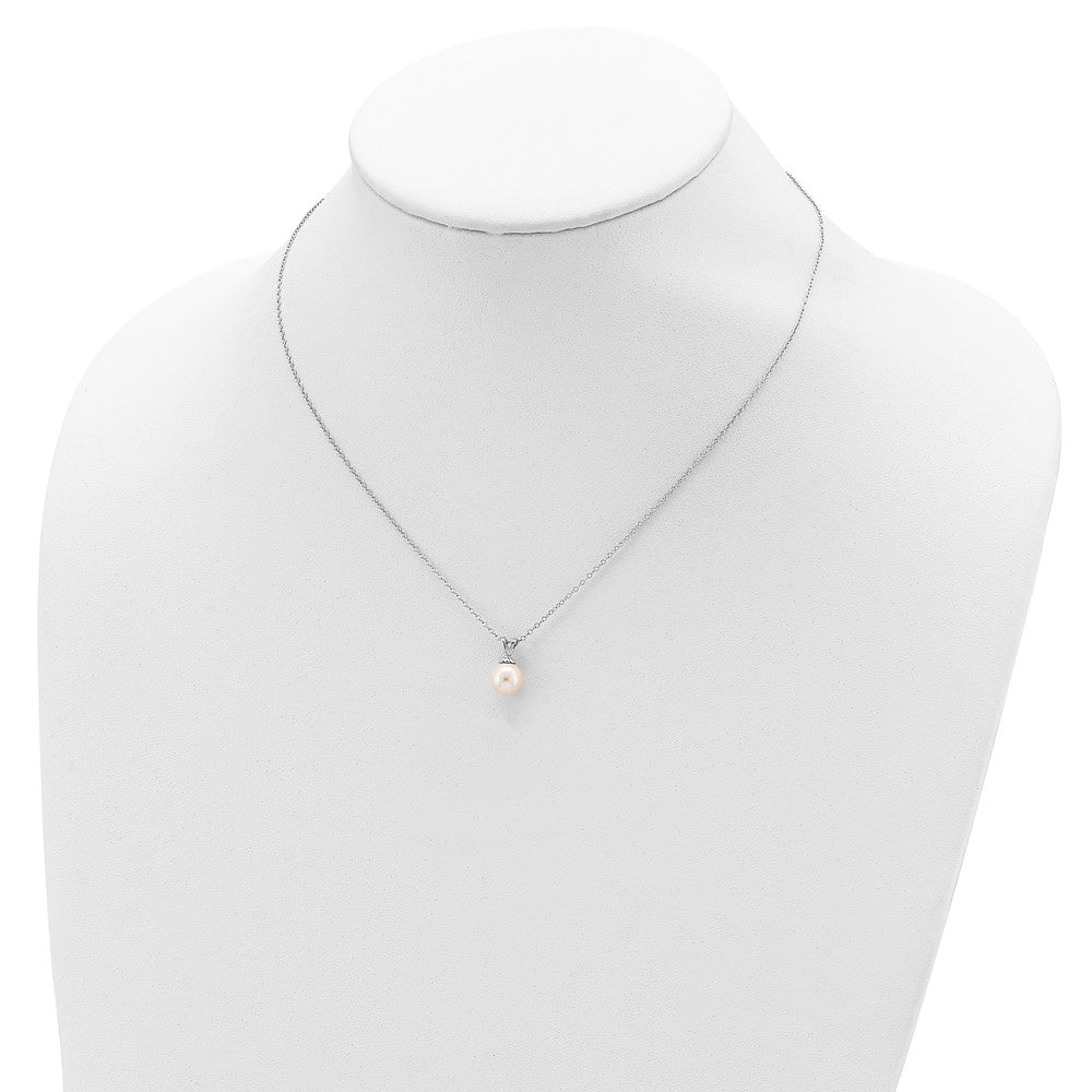 Sterling Silver Rhod-Plat 7-7.5mm White Round Fwc Pearl Necklace