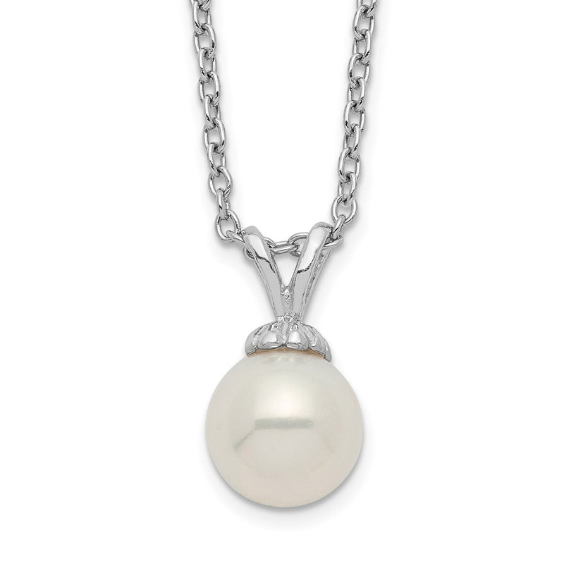 Sterling Silver Rhod-Plat 7-7.5mm White Round Fwc Pearl Necklace