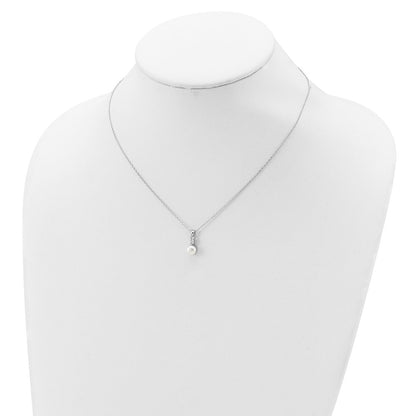 Sterling Silver Rhodium-Plated 6-7mm White Button Fwc Pearl Cz Necklace