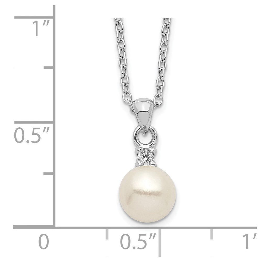 Sterling Silver Rhodium-Plated 6-7mm White Button Fwc Pearl Cz Necklace