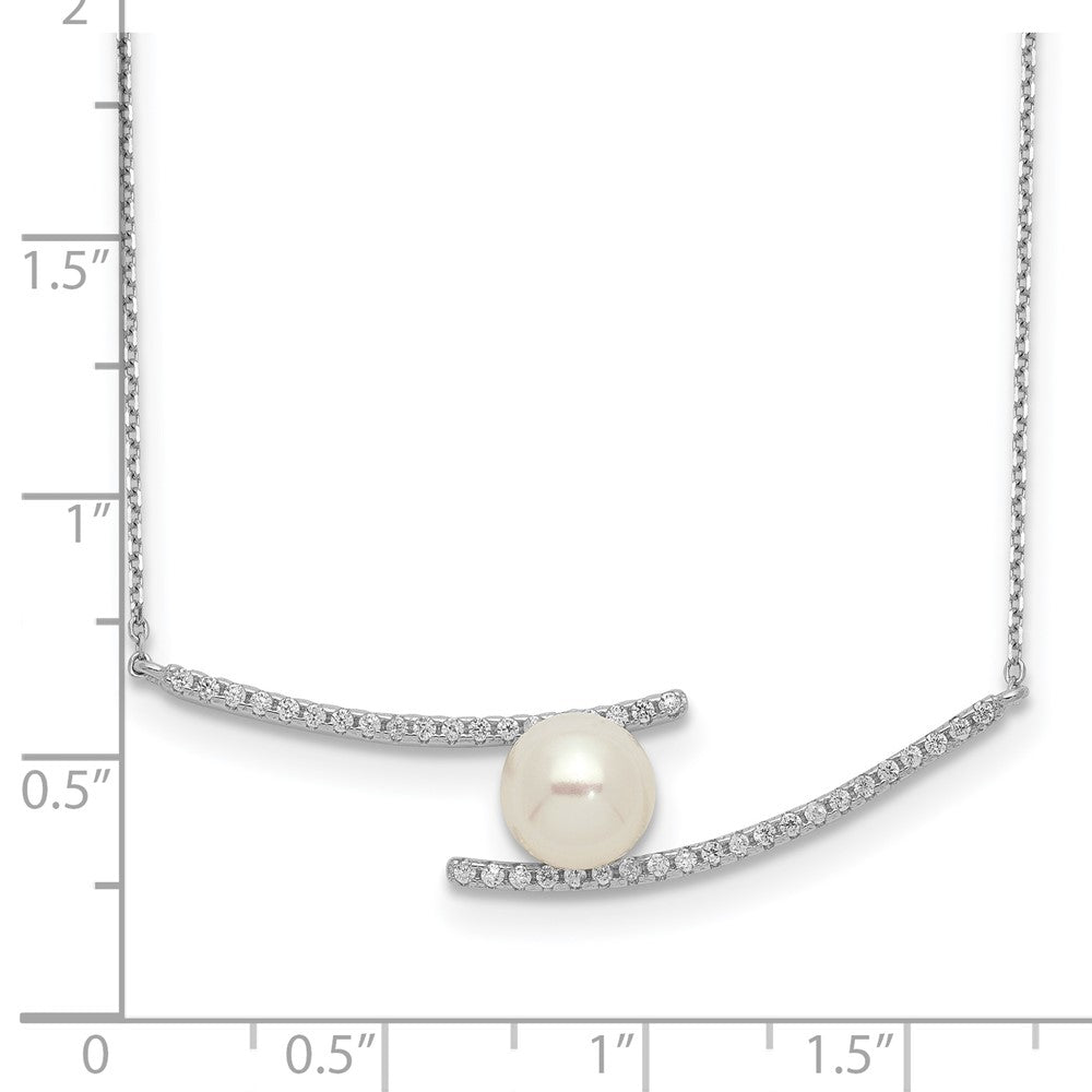 Sterling Silver Rhodium-Plated 7-8mm White Button Fwc Pearl Cz Necklace