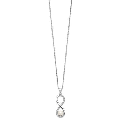 Sterling Silver Rhodium-Plated 5-6mm Round Fwc Pearl Cz Infinity Necklace