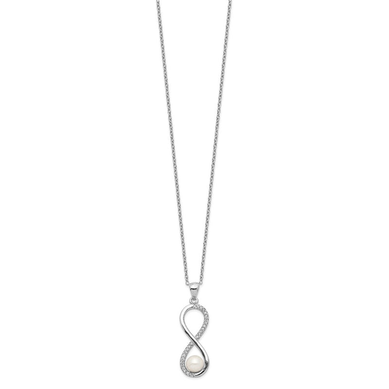Sterling Silver Rhodium-Plated 5-6mm Round Fwc Pearl Cz Infinity Necklace