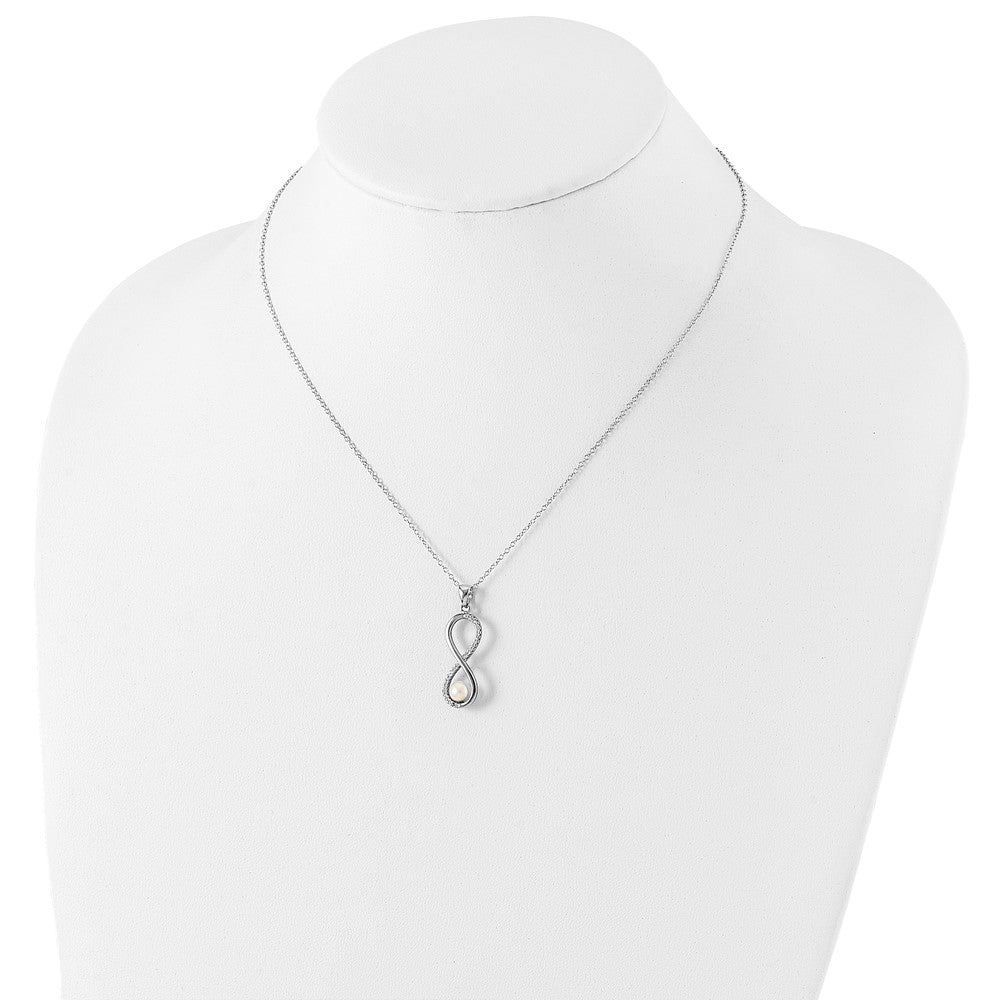 Sterling Silver Rhodium-Plated 5-6mm Round Fwc Pearl Cz Infinity Necklace