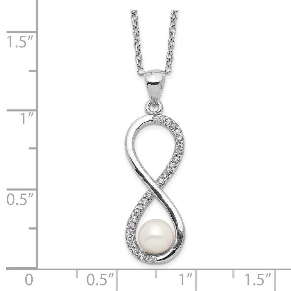 Sterling Silver Rhodium-Plated 5-6mm Round Fwc Pearl Cz Infinity Necklace